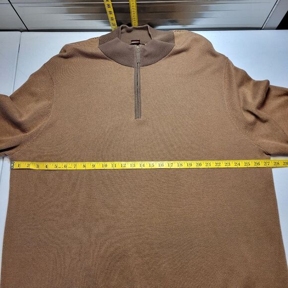 Oak Hill Brown Two Tone Cotton Knit Quarter Zip Pullover Sweater Elbow Patches - Picture 7 of 8